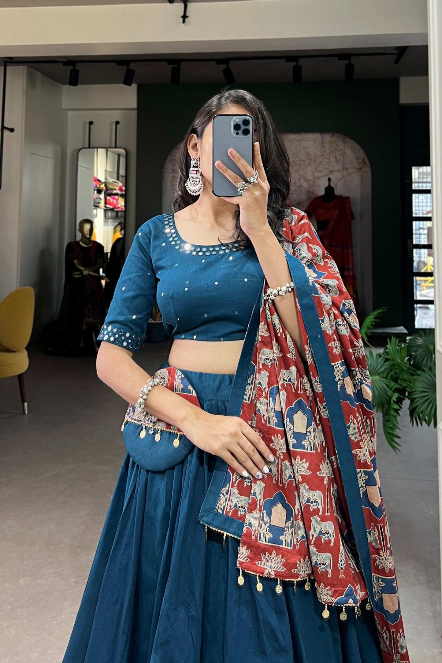 Firozi Color Plain With Gota Patti Cotton Garba Collection by Suratikart
