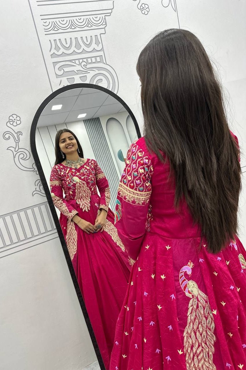 Crimson Color Crop Top Lehenga with Embroidered Shrug