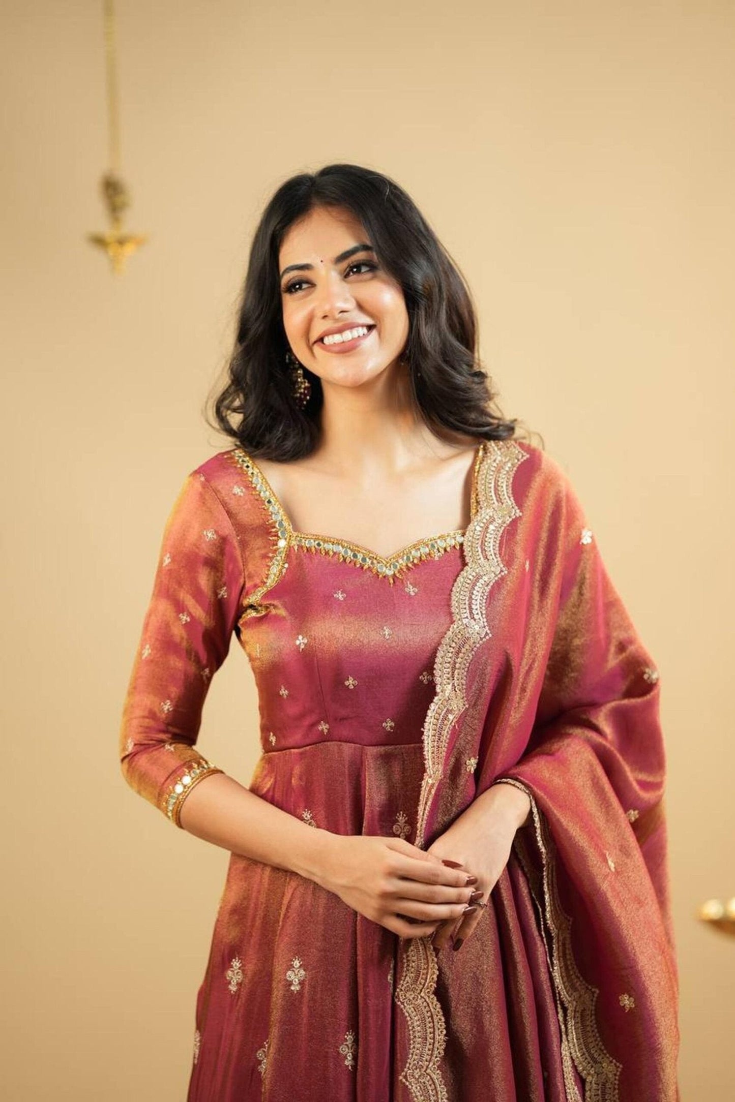 Rust Orange South Indian Style Anarkali Suit Set
