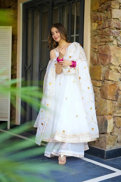 Light Ivory Soft Chiffon Kurta Set with Hand Gotta Work