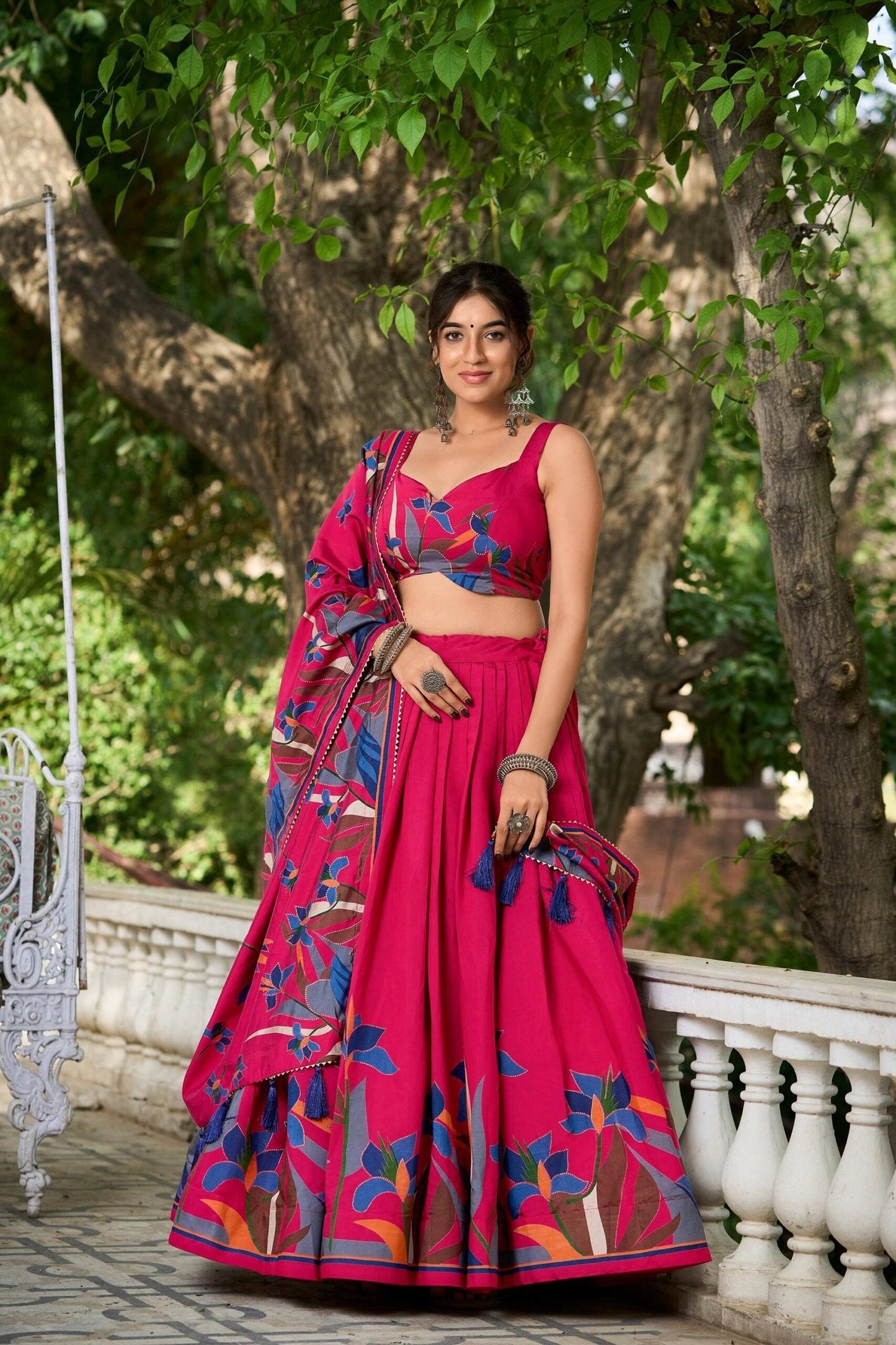 Embrace Elegance: Rani Pink Floral Print Lehenga