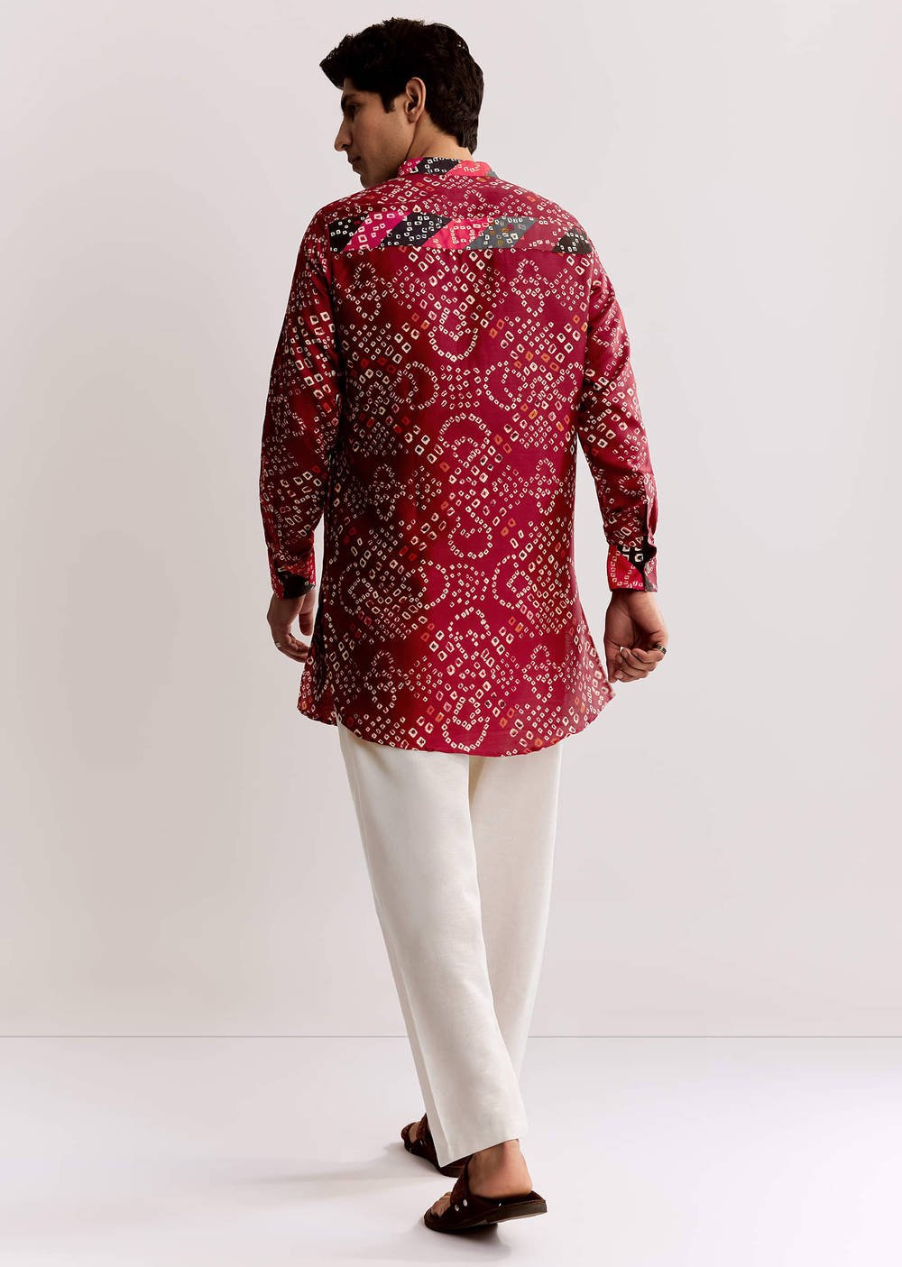 Red Silk Kurta Set With Bandhani Print