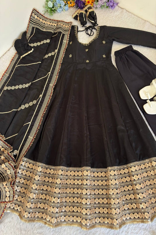 Black Color Gotta Work Anarkali Suit