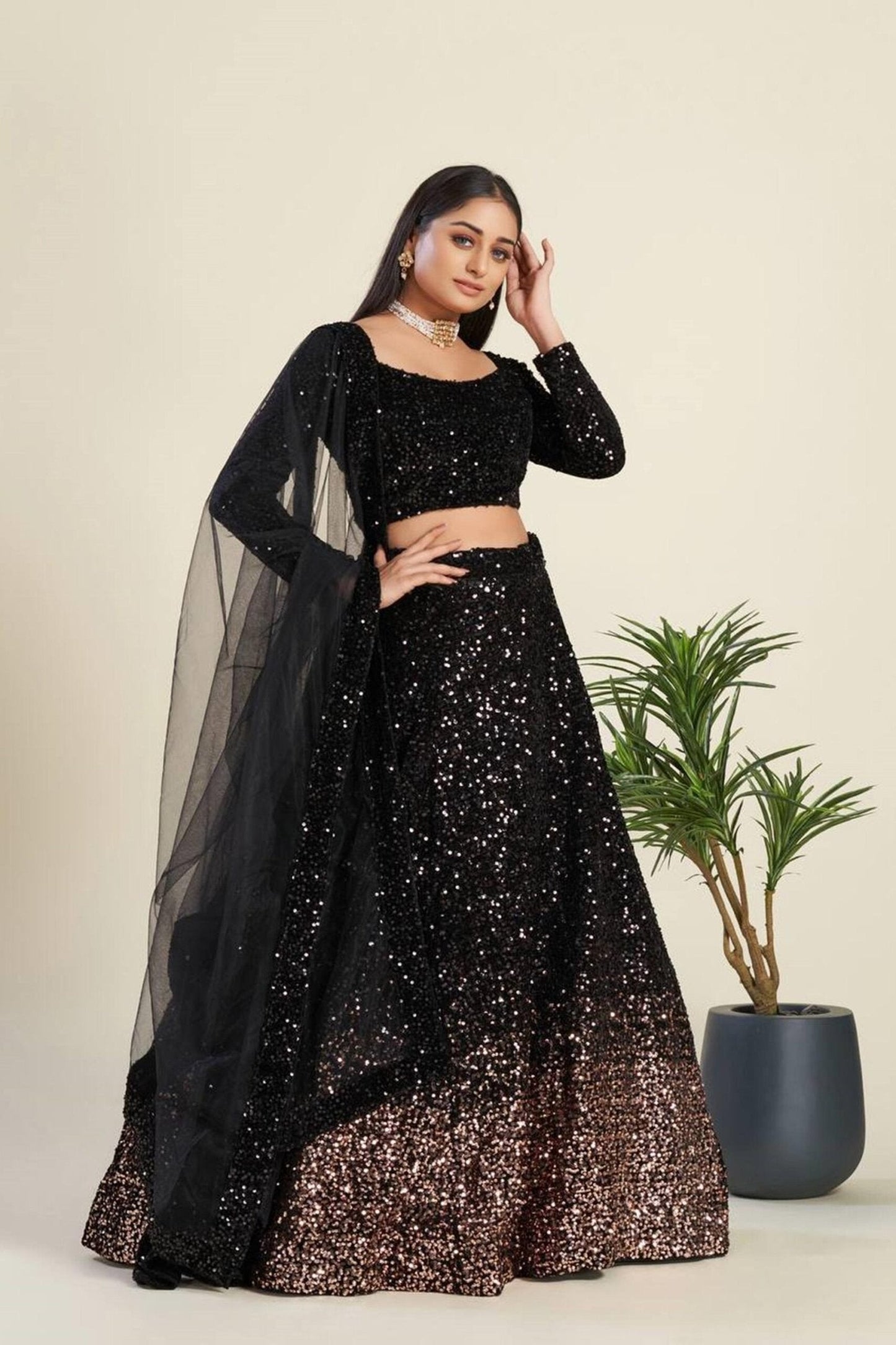Luxurious Black Velvet Lehenga