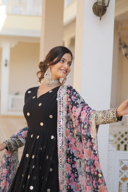 Black Heavy Embroidery Work Gown with Dupatta