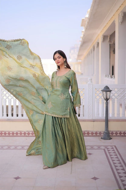 Misty Green Fendi Crush Sharara Set