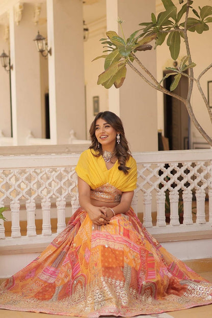 Suratikart Yellow Silk Lehenga with Designer Blouse