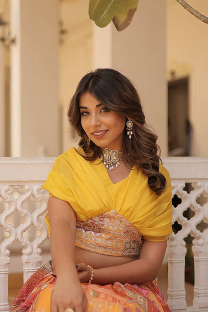 Suratikart Yellow Silk Lehenga with Designer Blouse