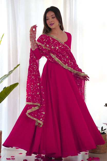 Dazzling Pink Georgette Gown Set Unforgettable Style