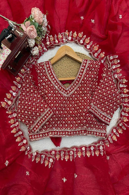 Red Fendy Silk Wedding Wear Saree