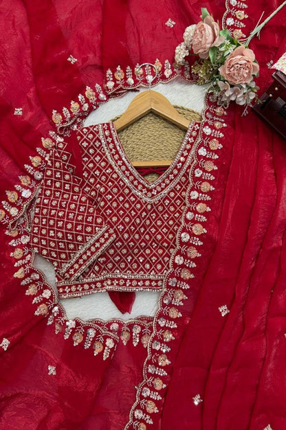 Red Fendy Silk Wedding Wear Saree