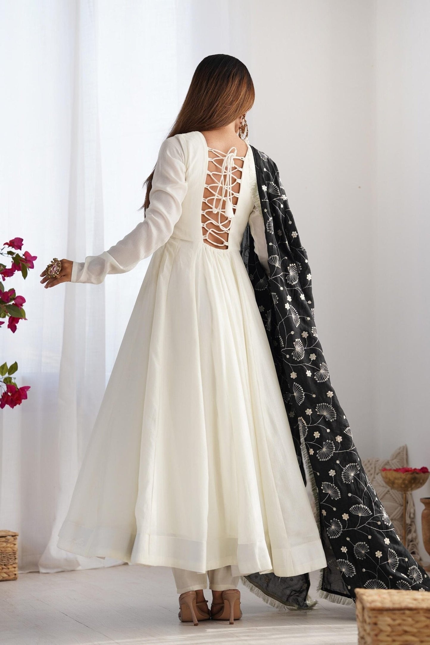 Black Vichitra Silk Anarkali Suit Set