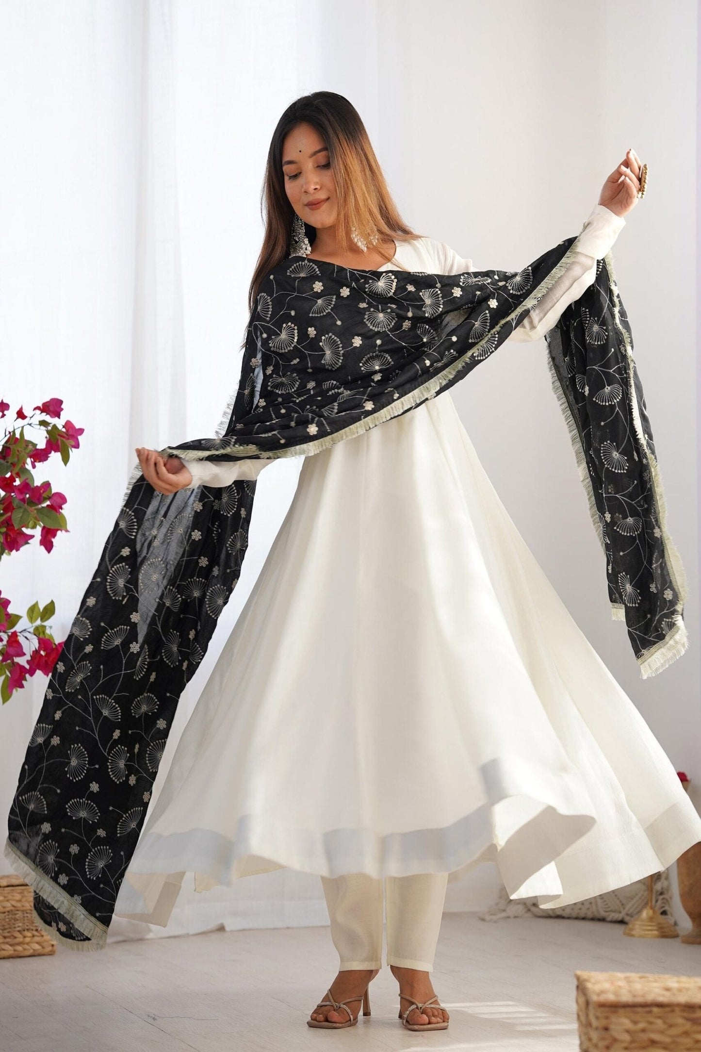Black Vichitra Silk Anarkali Suit Set