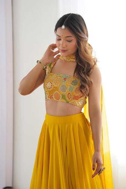 Yellow Color Fully Flared Lehenga Choli with Intricate Embroidery