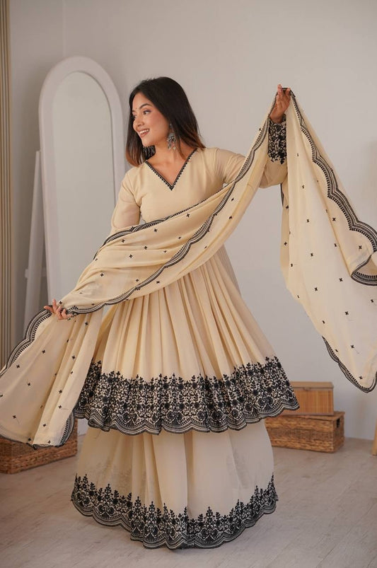 Neutral Vanilla Color Palazzo Suit