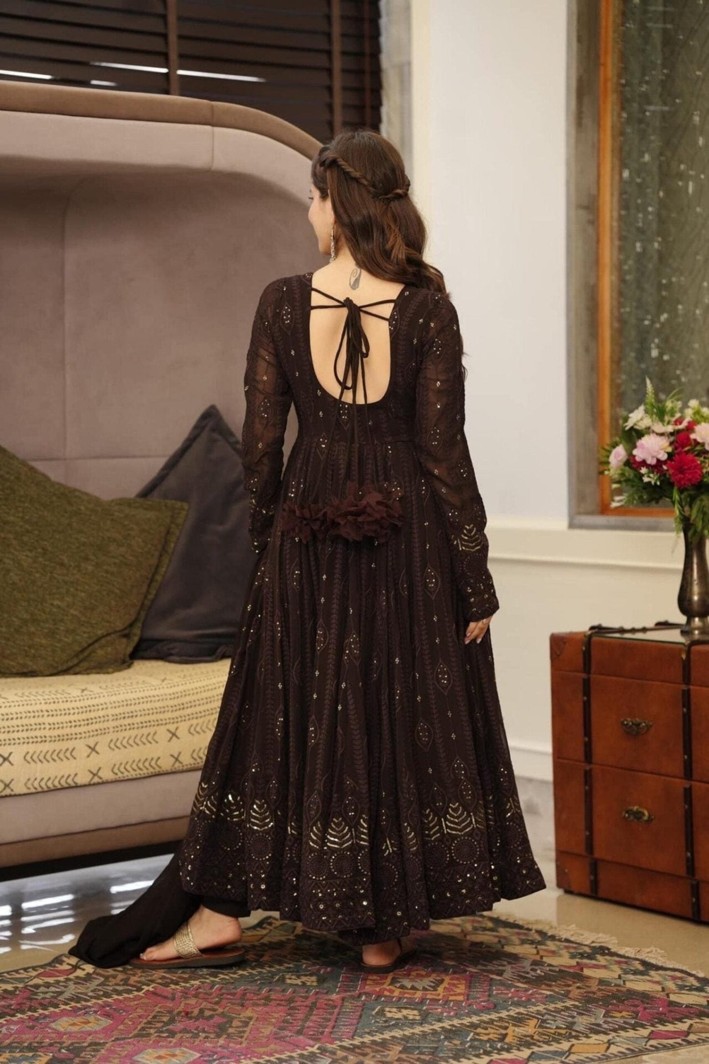 Elegant Black Embroidered Georgette Suit Set with Dupatta