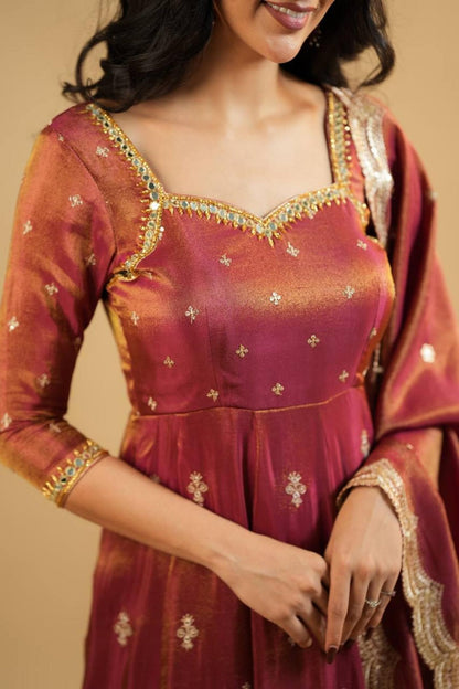 Rust Orange South Indian Style Anarkali Suit Set