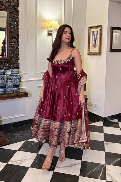 Violet Red Anarkali Suit Set