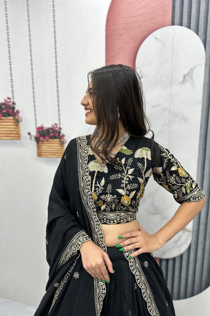 Black Color Thread Work Lehenga Choli