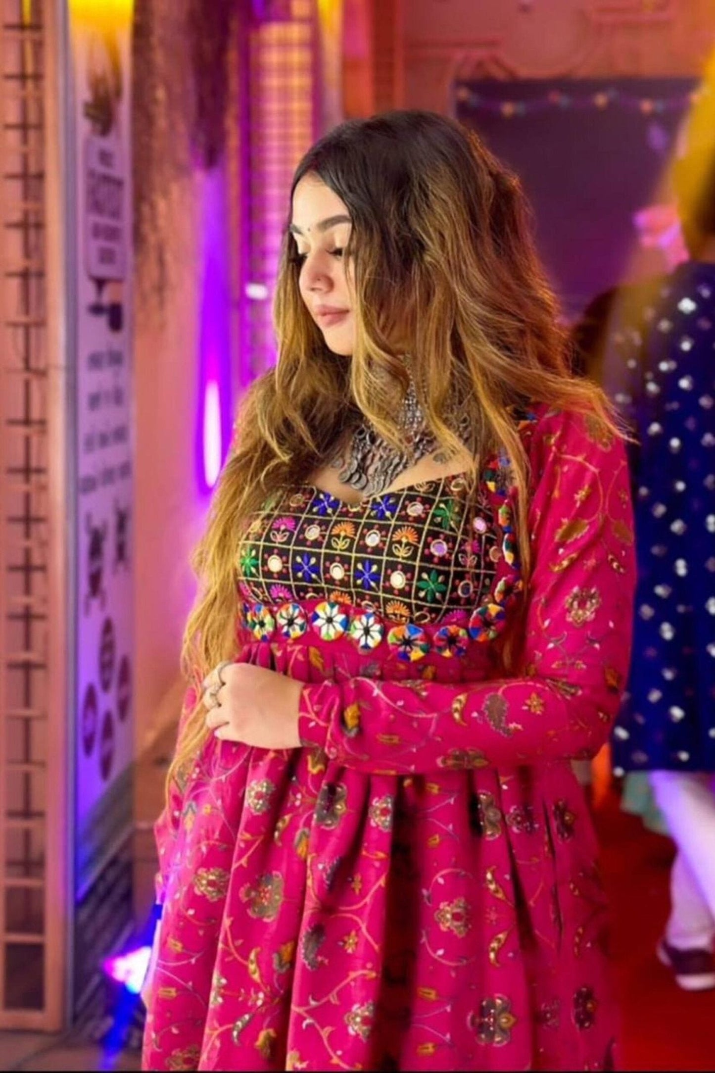 Ruby Pink Designer Rayon Navratri Kurti