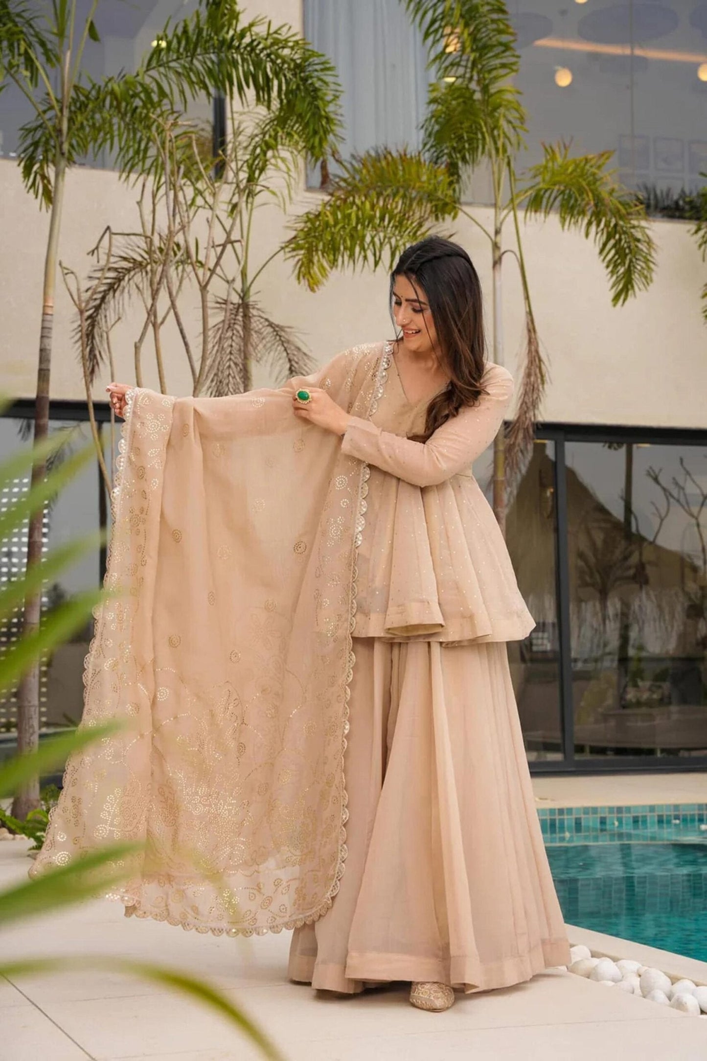 Tabby Organza Mukesh Work Kurta Suit